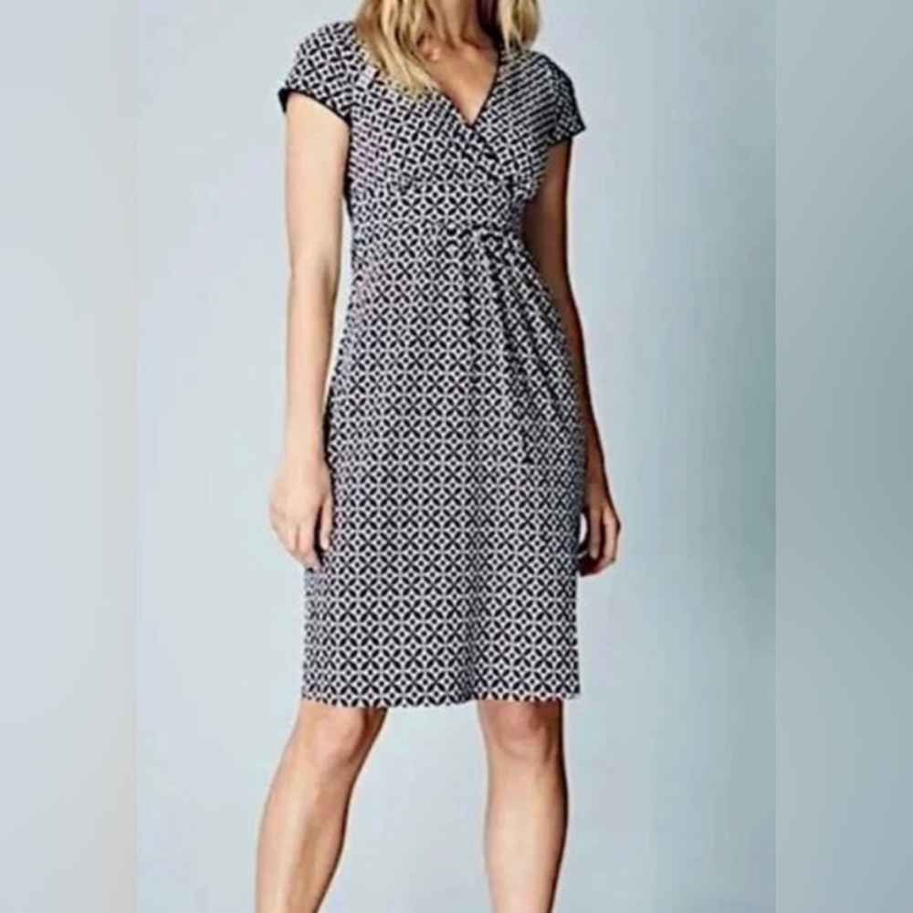 Boden Monochrome Geometric Midi Dress 2 Petite